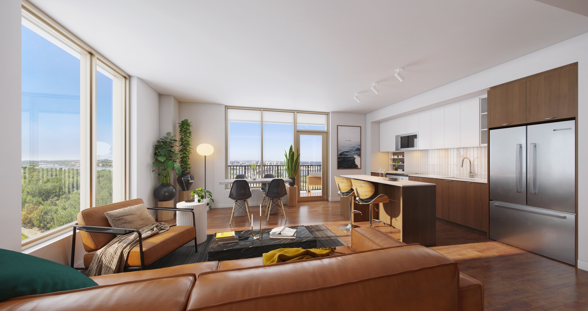 Living room in one of Stratos' luxury apartments in Bridge District in DC