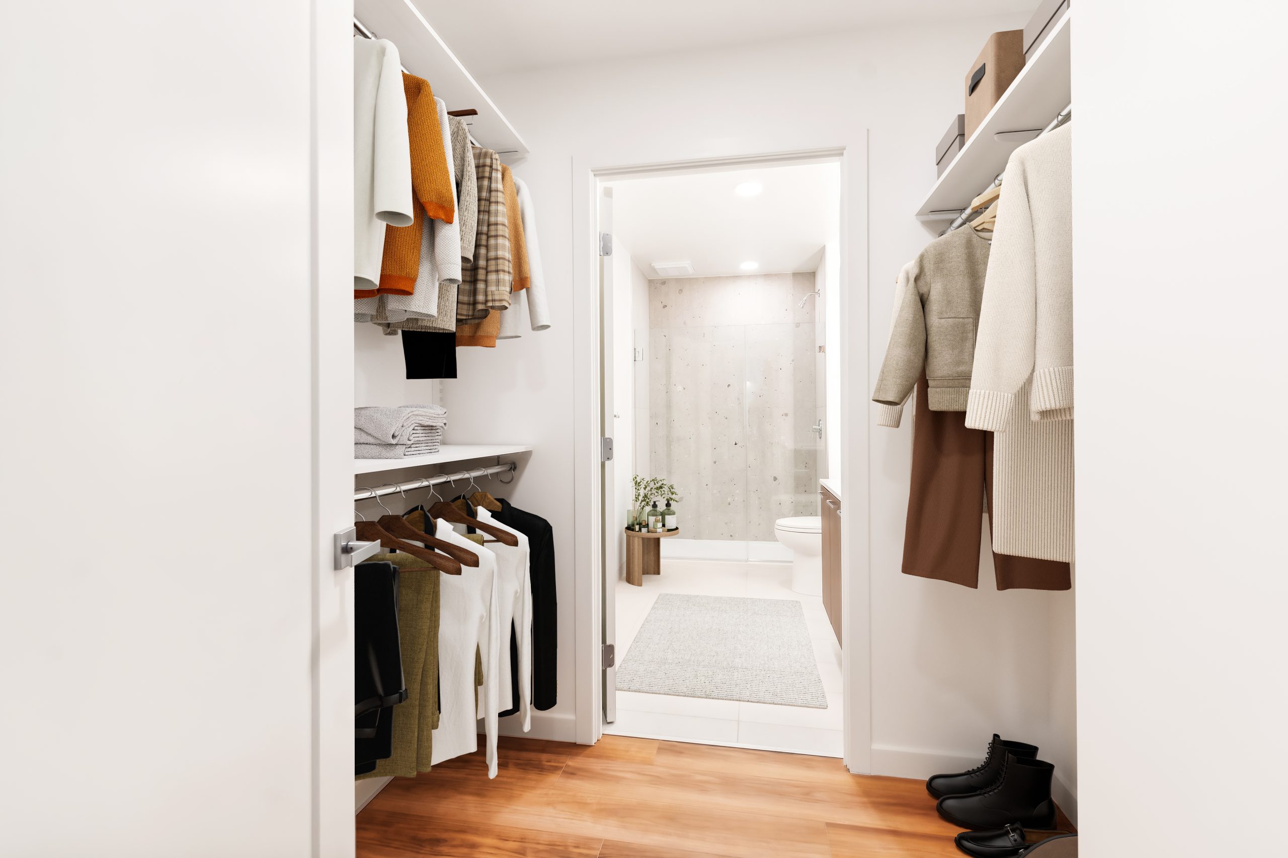 Bathroom & closet in one of Stratos' luxury apartments in Bridge District in DC