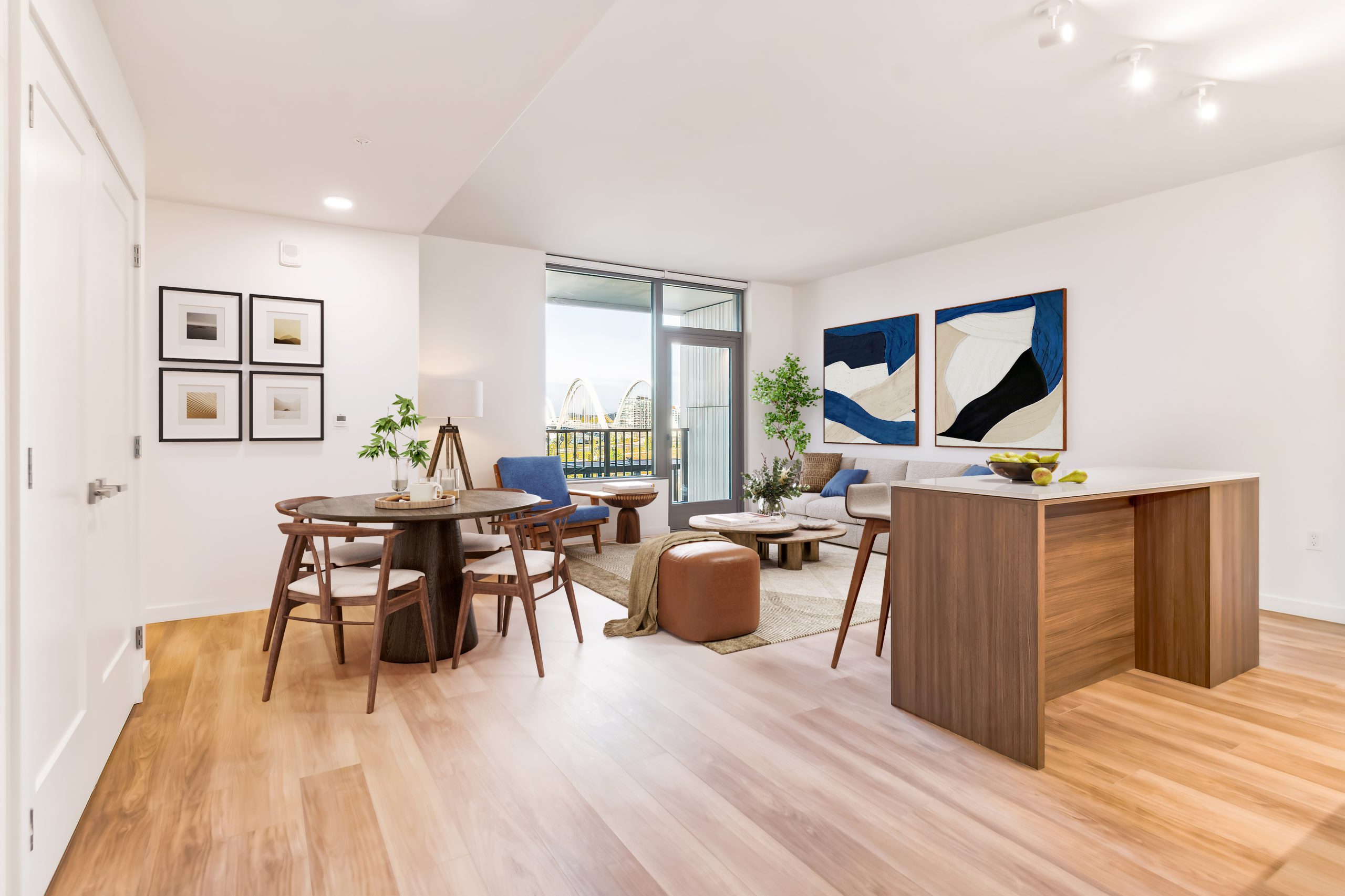 Dining & living rooms in one of Stratos' luxury apartments in Bridge District in DC